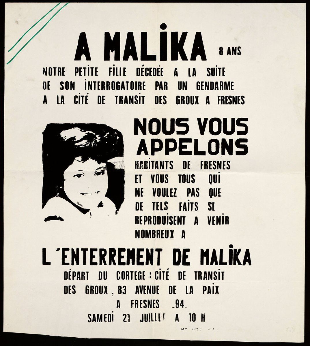 Ludivine_Bantig's tweet image. Malika Yazid était une petite fille de 8 ans.
Le 24 juin 1973, elle a été interrogée &amp;amp; violemment frappée par un gendarme qui recherchait son frère de 14 ans. Elle est morte quelques jours plus tard. 
S'en souvenir hier comme aujourd'hui pour que Malika ne tombe pas dans l'oubli.