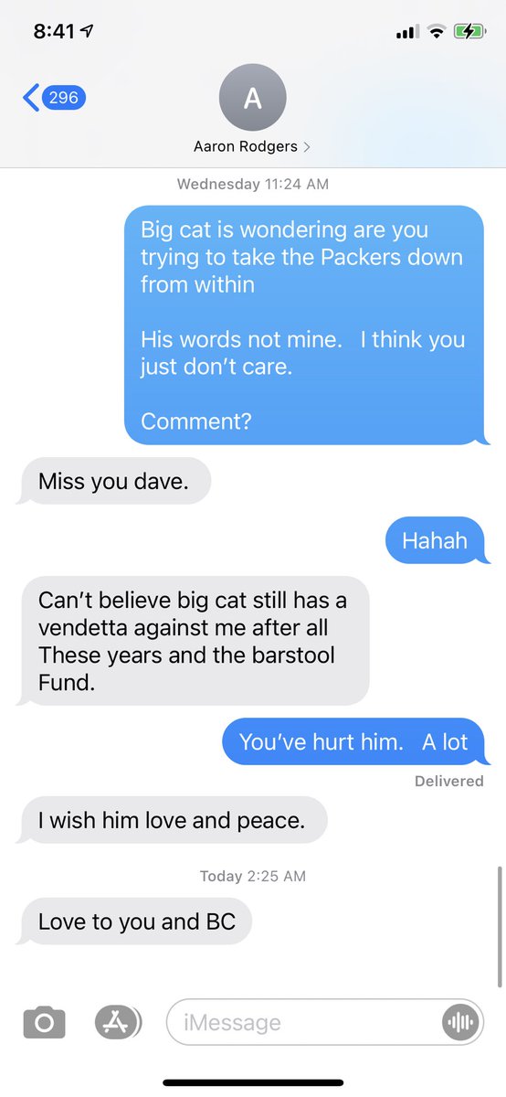 Woke up to 1 last text from <a href="/AaronRodgers12/">Aaron Rodgers</a>  ☠️