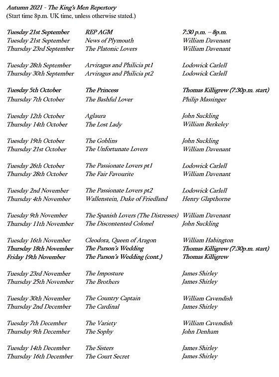 If you’re interested in 1630s Caroline drama, specifically that performed by the #KingsMen, you can join REP &amp; listen in on (or read a role in) all of this season’s plays! Membership is £25 per year &amp; renewable in January but if you join now it will be the half-year fee of £12.50