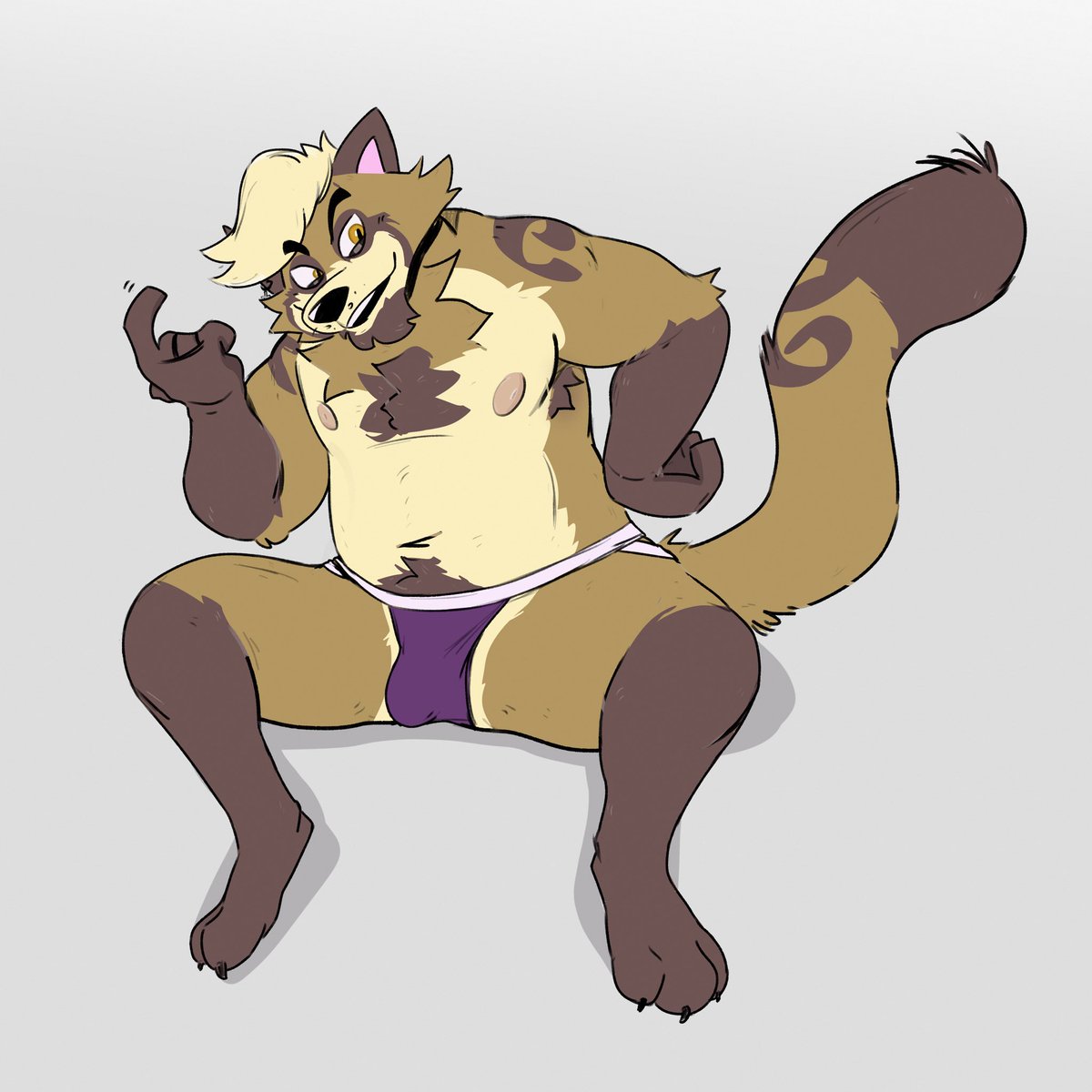 Cutie tanuki in a good jock and in the nude. 