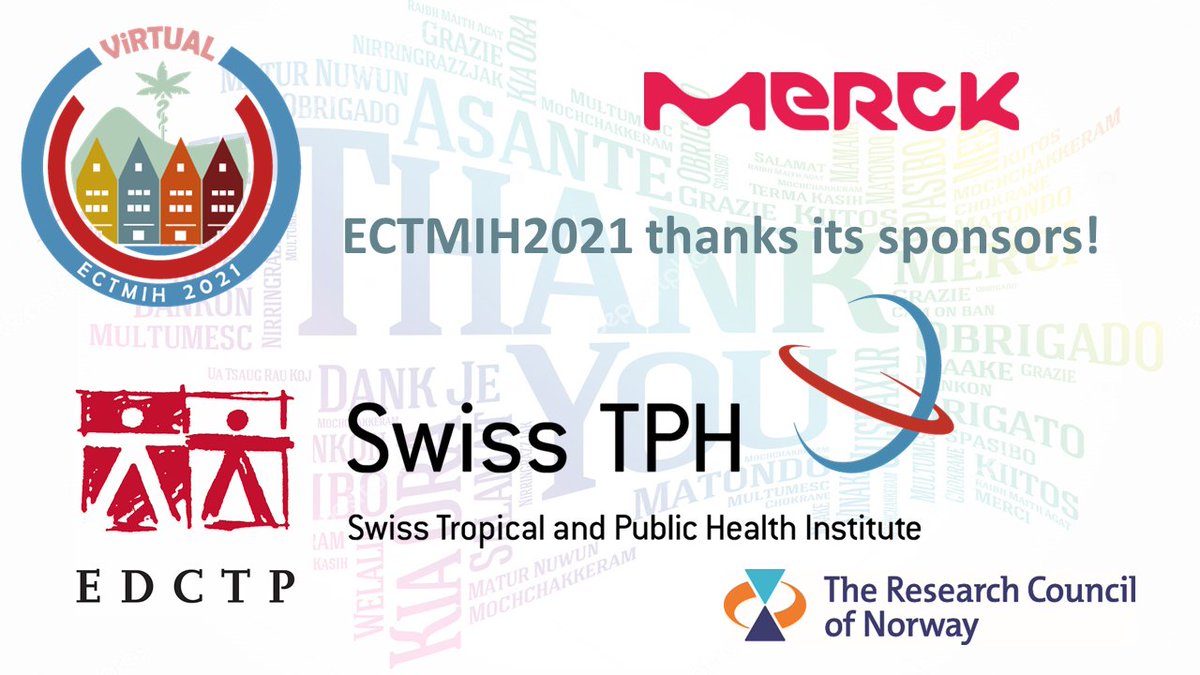 #ECTMIH2021 provides an arena for scientists, experts, policy makers and practitioners to share Global Health research, ideas, developments, and breakthroughs. Many thanks to <a href="/ectmih2021/">ECTMIH2021</a> sponsors and those supporting and enabling:
<a href="/SwissTPH/">Swiss TPH</a> <a href="/merckgroup/">Merck</a> <a href="/EDCTP/">EDCTP</a>  
@RCN_Norway