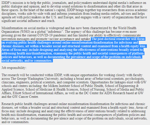 We're hiring a postdoc @GWIDDP! Focus is on public health misinformation: gwu.jobs/postings/87076 IDDP's postdocs are really excellent. Research-focused, genuinely interdisciplinary, supportive colleagues, in downtown DC. If you're thinking of applying I'm happy to answer Qs!