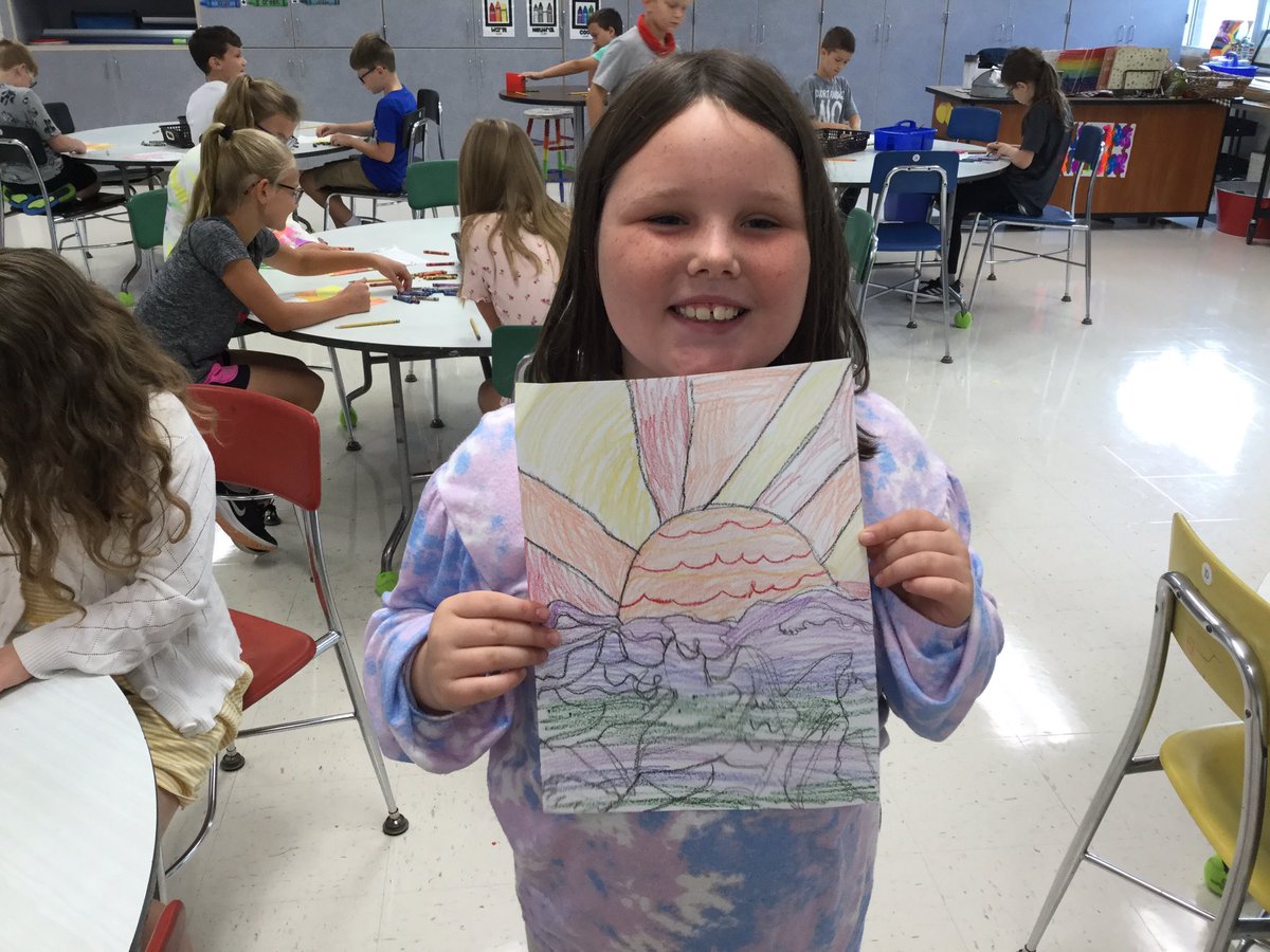 MrsKrinn's tweet photo. More third grade landscapes. #BHESart https://t.co/Yurs1LYmYq