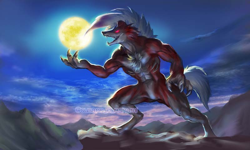 月が綺麗ですね 食べたいぐらいに Fanart Lycanroc すさノお イラストとゲームとポケモンのイラスト