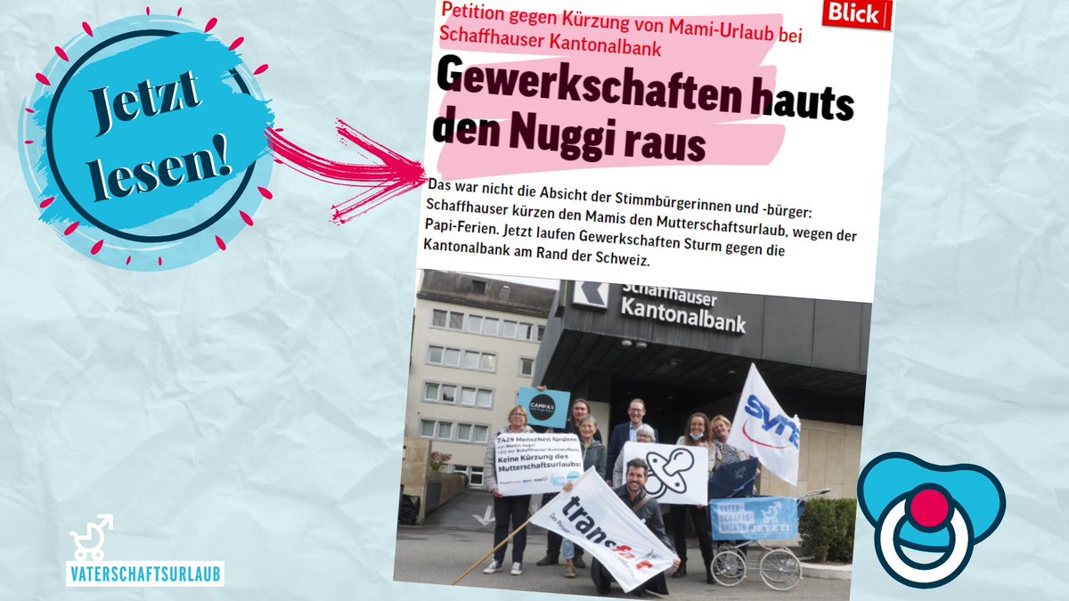 Gestern haben wir zusammen mit <a href="/TravailsuisseCH/">Travail.Suisse</a>, <a href="/syna_ch/">Syna - die Gewerkschaft</a>, <a href="/transfairTweets/">transfair - Der Personalverband</a> und <a href="/campaxorg/">campax</a> die Petition überreicht. Nun sind wir gespannt, ob die Schaffhauser Kantonalbank ihren Worten auch Taten folgen lässt! Zum Artikel geht's hier 👇 bit.ly/3EBG2UG #shameonyoushkb