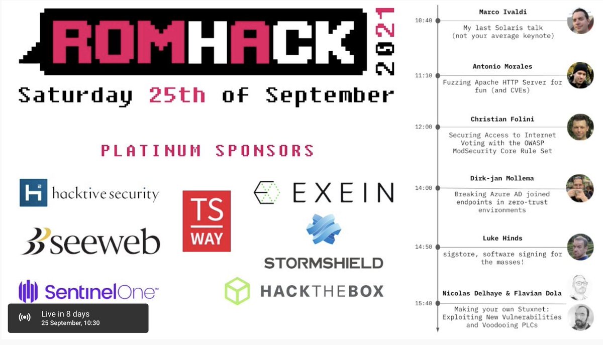AirbusCyber's tweet photo. At #RomHack2021, @_ceax &amp; @_Homeostasie_ will demonstrate how one can gain remote control over some industrial devices exploiting several new #CVEs they discovered. They will explain how to reproduce key stages of a #Stuxnet -like attack. Live stream ➡️ https://t.co/pnTAhC9Ze8 https://t.co/0lpYqp1WCo