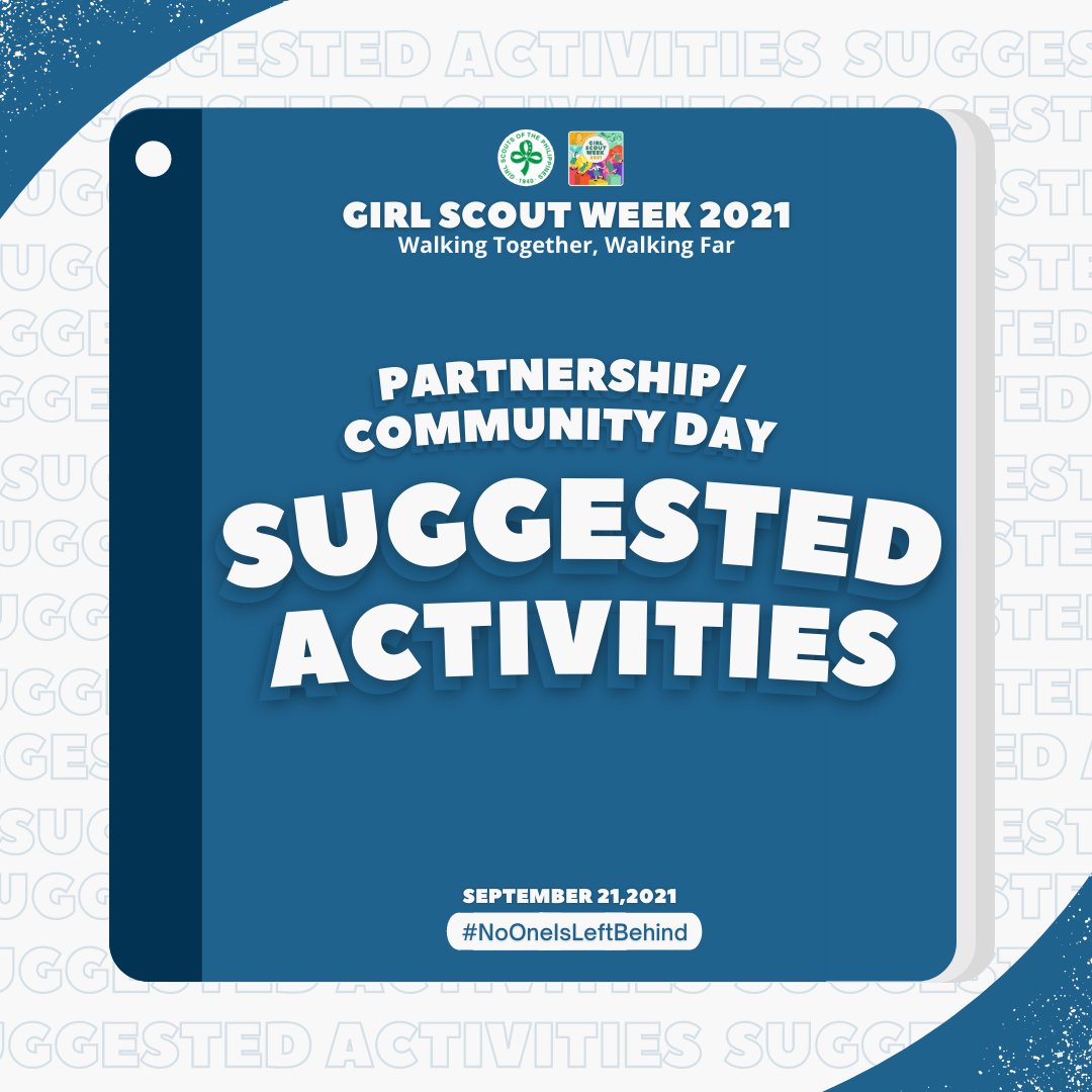 GirlScoutsPH's tweet photo. Looking for more ways to celebrate Partnership Day? Fret not, we got you! Check the photo below for today's suggested activities and celebrate Partnership Day from the comfort of our homes.

#GSWeek2021 #WalkingTogetherWalkingFar #PartnershipDay #NoOneleftBehind https://t.co/RVvipT3SmP