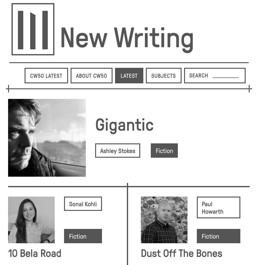 New writing on NewWriting:

Gigantic by @AshleyJStokes

10 Bela Road by Sonal Kohli (<a href="/sonalkoh/">Sonal Kohli</a>)

Dust Off The Bones by <a href="/paulhowarth_/">Paul Howarth</a>

newwriting.net