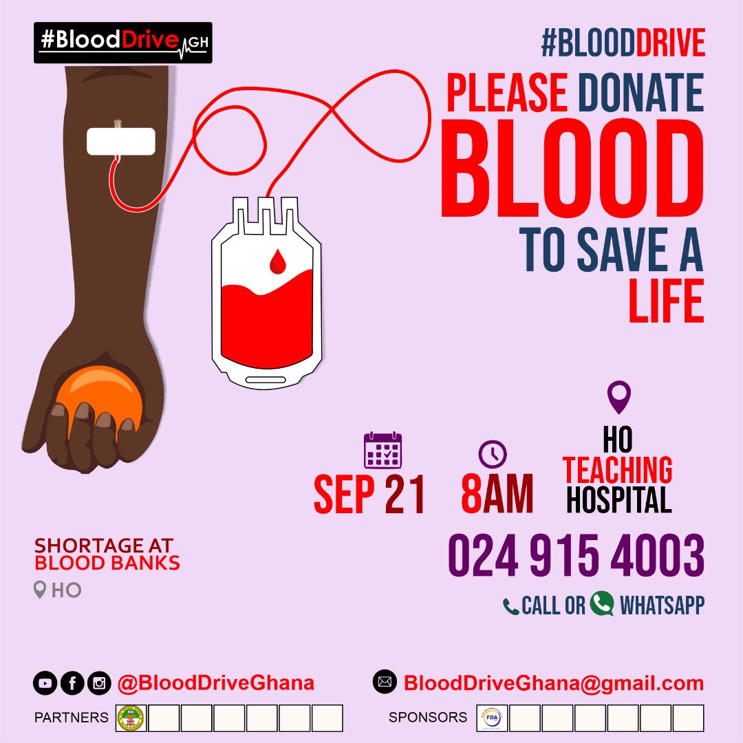 Kindly be part of this special drive.
Ho Teaching Hospital is the location.

#BLOODDRIVE 
#NVDay  #NVDay21
@Barcampghana  @Abocco 
@Ghanathink