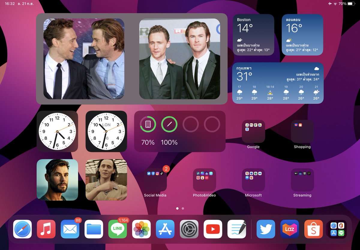 LoveCELoveTWH's tweet image. หน้าโฮมหน้าแรก เต็มไปด้วยวิดเจ็ดต่างๆ😆 #iOS15 #iOS15th