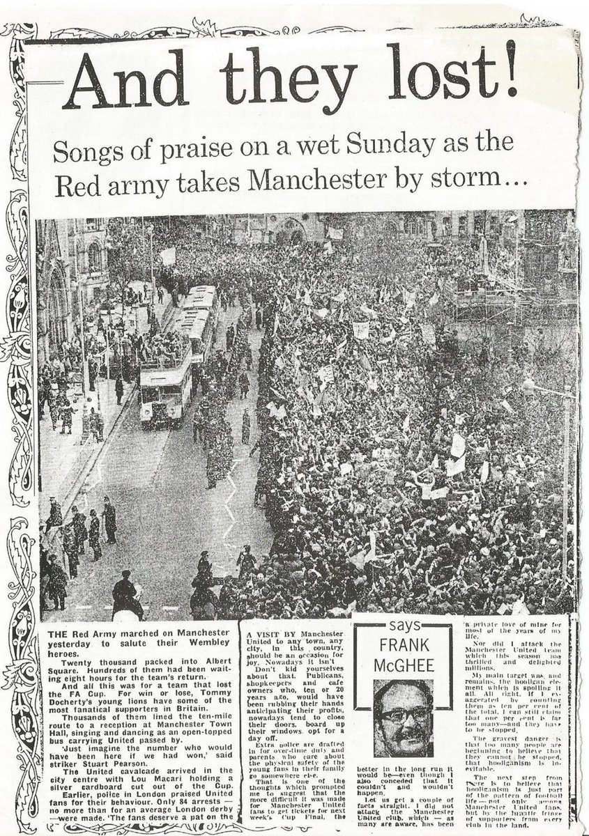 ProperUnited's tweet photo. 20,000 reds pack out Albert Square to welcome home the LOSING FA Cup Final squad of 1976 🇾🇪

"For win or lose, Tommy Docherty's young lions have some of the most fanatical supporters in Britain..."

This is #ProperUnited 🇾🇪

"Win, lose or draw, we'll support you ever more"

#MUFC https://t.co/9yPkHryD6D