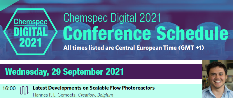 Creaflow's CTO, Hannes Gemoets, will host an exclusive lecture on September 29th at 4 pm (CET) on the ChemSpec Digital Event. Visit the ChemSpec website (chemspec.eventnetworking.com/sessions/all) and add the lecture to your schedule, making sure you don’t miss out.
We look forward to meeting you!