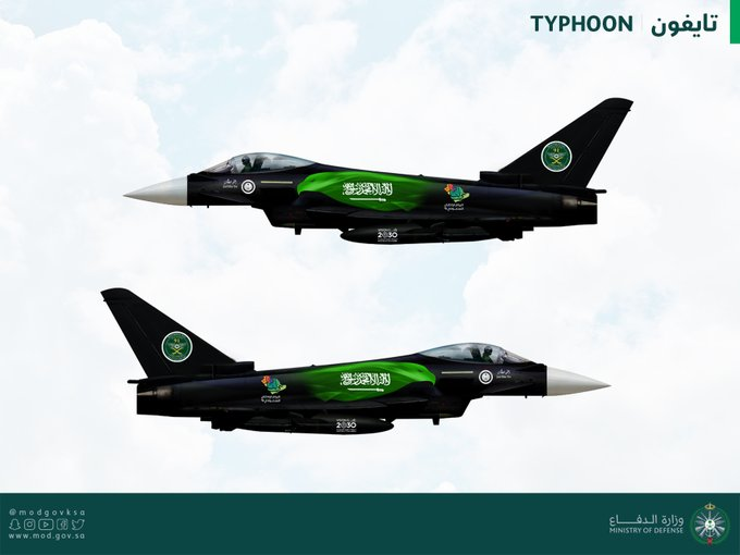ArrajolM's tweet photo. وتشير الصور التي نشرتها وزارة الدفاع #السعودية، أن الطائرات المشاركة ستكون من طراز "تايفون" و"تورنادو" و"إف 15 إس" و"إف 15 سي". https://t.co/gCKtdrXILM