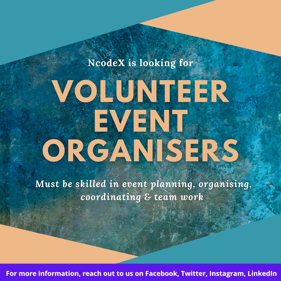 Are you a talented event organiser passionate in joining us in our journey to the future?

Reach out to us!

LinkedIn : linkedin.com/company/ncodex/
Instagram: instagram.com/ncodexpert/
Facebook : facebook.com/NcodeXpert

#ncodexpert #STEM #eventorganisers #volunteer #joinus