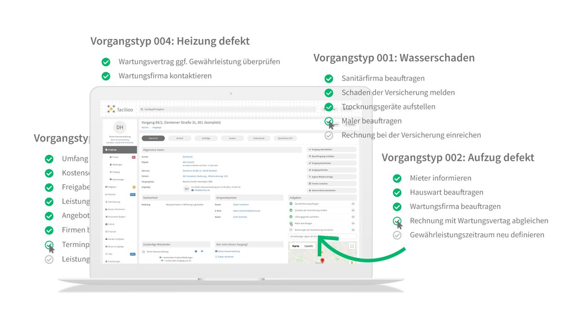 Mit den facilioo Checklisten werden Prozesse automatisiert, Aufgaben werden selbst erzeugt und müssen somit nur noch abgearbeitet werden. Wiederholende Prozesse können definiert und zukünftig durch eine Vorlage immer genau gleich ausgeführt werden.

bit.ly/3lGE7FX