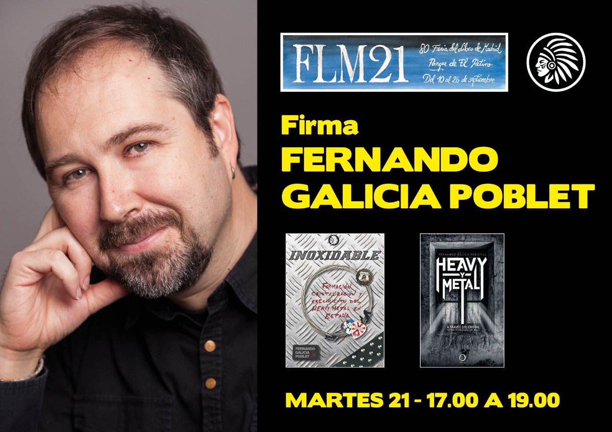 INOXIDABLELIBRO's tweet photo. Esta tarde, en la @FLMadrid, de 17h a 19h. Caseta 135 (@apachelibros ). #HeavyMetal #librosheavymetal #culturarock https://t.co/SeoVLUK54U