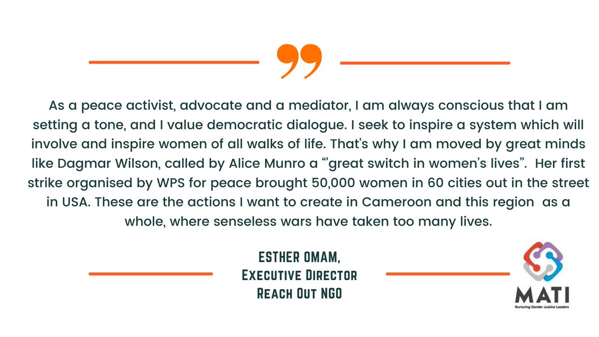 MenEngageAfrica's tweet photo. Esther Omam, Executive Director of @Reachoutreo will be joining us today and she will be speaking on the gendered impact of war, conflict and violence and women’s responses in Cameroon
#MATI2021 #WPSAgenda #MobilisingmenForPeace https://t.co/fzKHeJRHkd