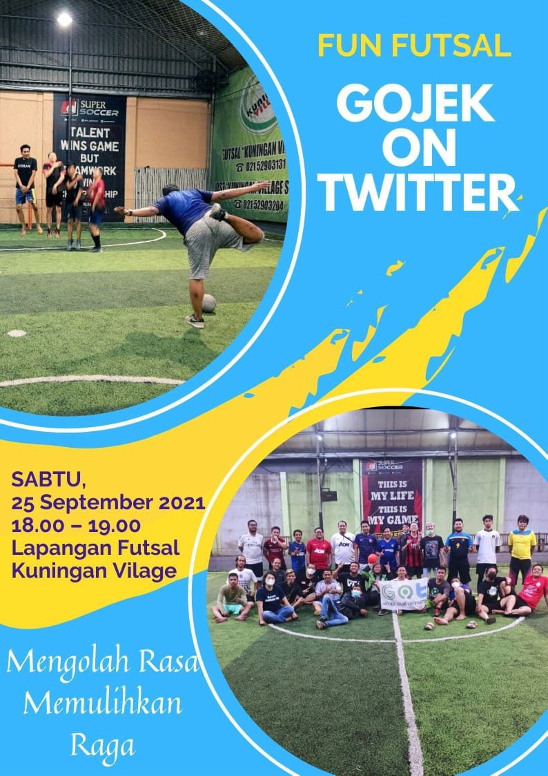 GojekOnTwitt's tweet image. Tiap hari kejar orderan sampe lupa waktu buat olahraga.

Matikan aplikasimu, mari main futsal bersamaku⚽

Catet waktunya nih...✍️

#GOTSports #FunFutsal