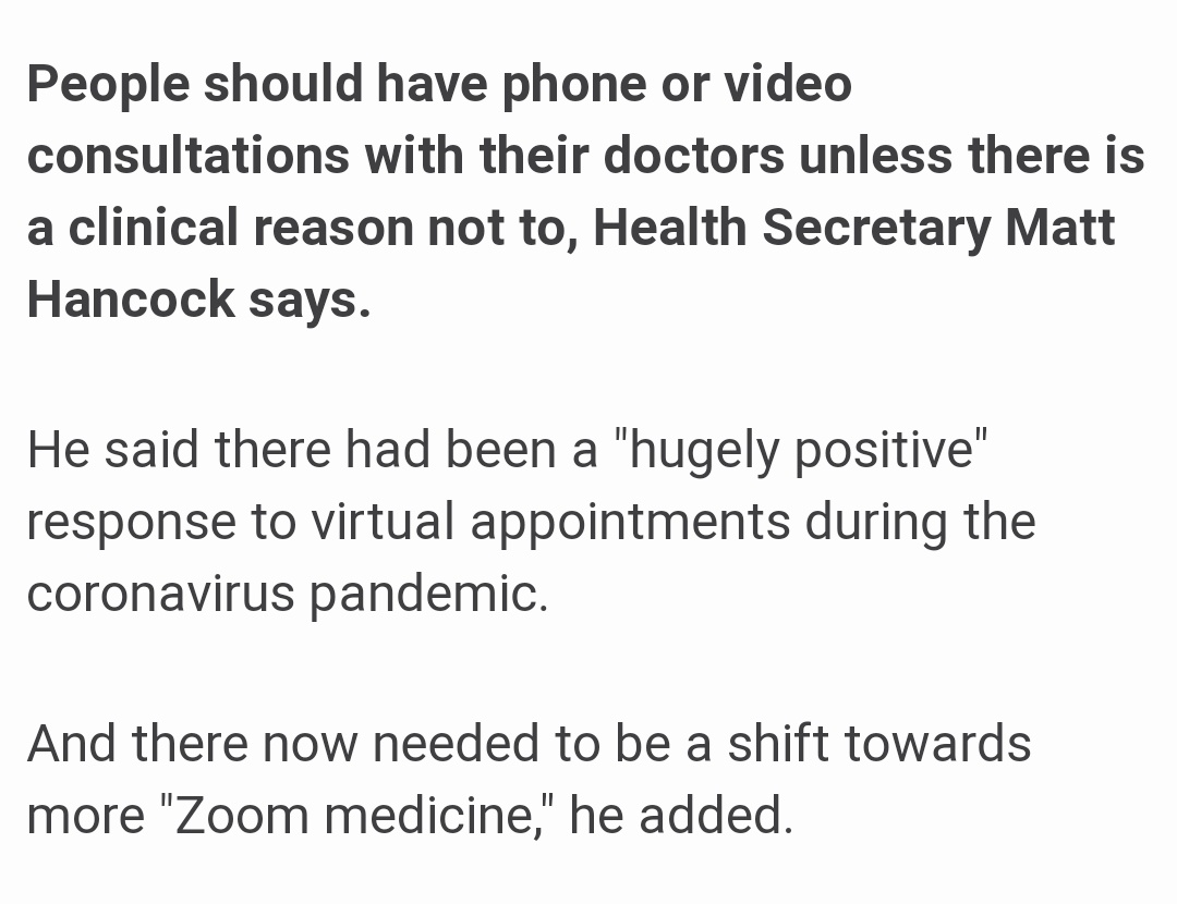 DrSarahHal's tweet photo. The government a yr ago: "nearly all GP appts should be virtual"
(GPs did raise concerns)
The gov today: "GPs must see patients face to face"
(which they have continued to do)
This confused gov messaging is putting GPs (and pts!) at risk.
(The DM as always is 🗑)
#ProtectGP https://t.co/sdXlizS6CC