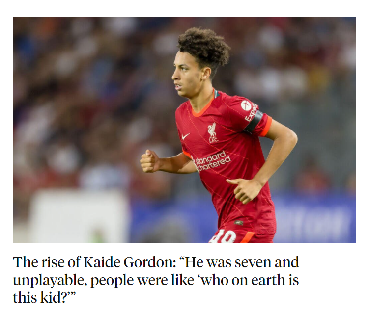 JohnCharlesLave's tweet photo. This reminds me of the hype when Kenny Dalglish first brought a young guy called Raheem Sterling into the first team squad...@LFC #KaideGordon https://t.co/fIrzIIZfp2