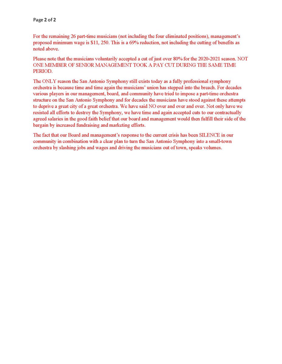 ICSOM's tweet image. (2/2) Important fact checking from the Musicians of the San Antonio Symphony, ICSOM's featured Orchestra of the Week, in response to the misleading statements at their management's website about contract negotiations. @musiciansofSAS @The_AFM #Solidarity