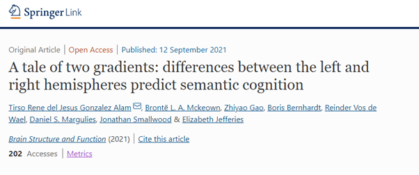 Our new paper’s out in BSAF. Hemispheric differences in the principal gradient are associated with cognition. rdcu.be/cxDdD Ft. awesome collaborators <a href="/the_mindwanders/">Jonny Smallwood</a> <a href="/DanielMargulies/">Daniel Margulies</a> @BorisBernhardt @reindervosdwael <a href="/zhiyaogao/">ZhiyaoGAO</a> <a href="/BronteMckeown/">Bronte Mckeown</a> and B. Jefferies. 1/n