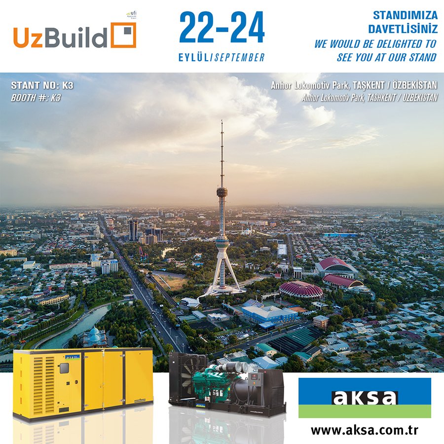 aksapowergen's tweet photo. 22-24 Eylül tarihlerinde Özbekistan'da düzenlenen #UzBuild fuarında sizleri standımızda görmekten mutluluk duyarız. / We would be delighted to see you at our stand in #UzBuild https://t.co/TBVXynxFDA
