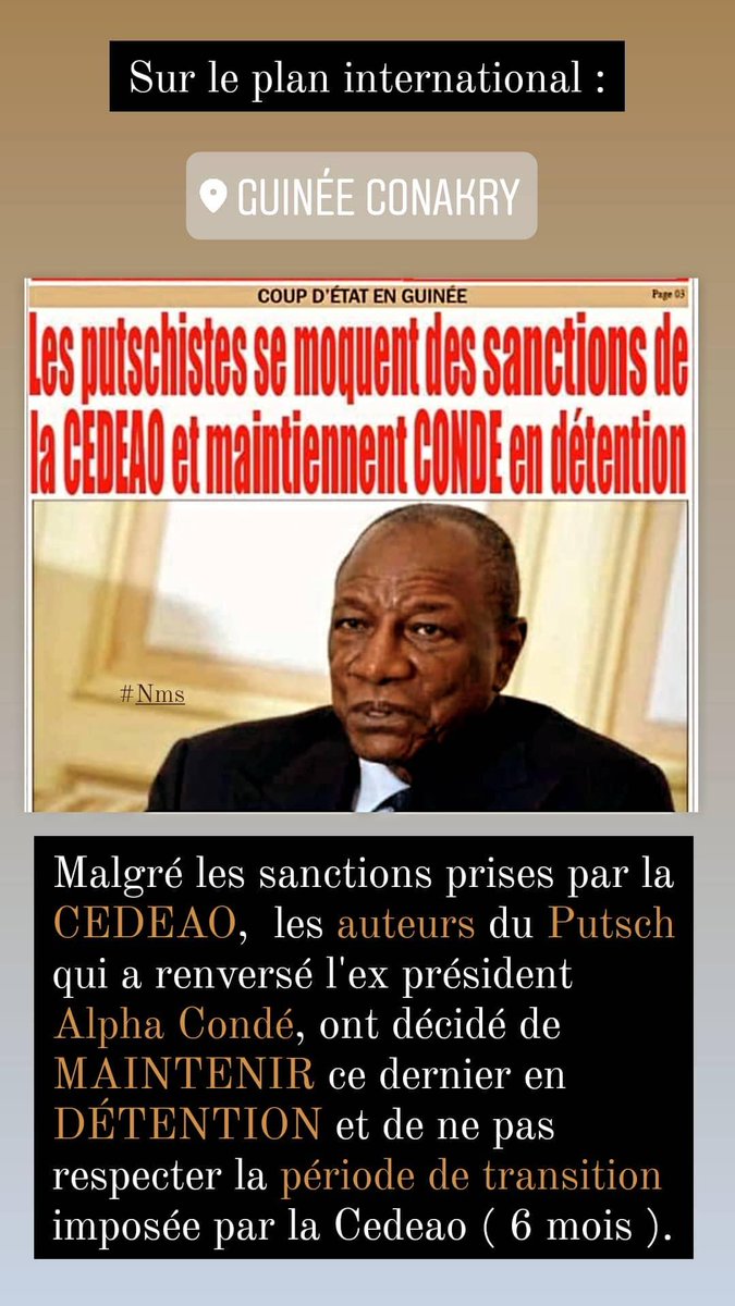 Nao_Banks's tweet photo. Dans les news du 20/09/21 :
- #Guinée : La junte militaire se moque des sanctions de la #Cedeao et maintient #AlphaCondé en détention.
- #PaulRusesabagina condamné à 25 ans de prison .
- #Congo : Le projet de loi controversé "#Congolite " laissé de côté pour l'instant. https://t.co/X5Xk9Z4iee