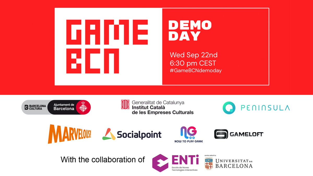 Watch 5 talented studios pitch projects, reveal trailers, and more at #GameBCNdemoday tomorrow night, 6:30pm CET!
bit.ly/GameBCNdemoday

<a href="/PlayDominus/">Dominus - Turn Based Strategy, Reimagined 👺</a>
<a href="/Invincible_Cat/">Invincible Cat</a>
<a href="/MansionGames/">#OperationHighjump - Wishlist Now! 🪖</a>
<a href="/LethalHonor/">Lethal Honor ➡️ Now on #Steam!</a>
<a href="/ground_gr/">ground</a>

And a special thanks to <a href="/ENTI_BCN/">ENTI - Escola de Noves Tecnologies</a> for this year's event space!