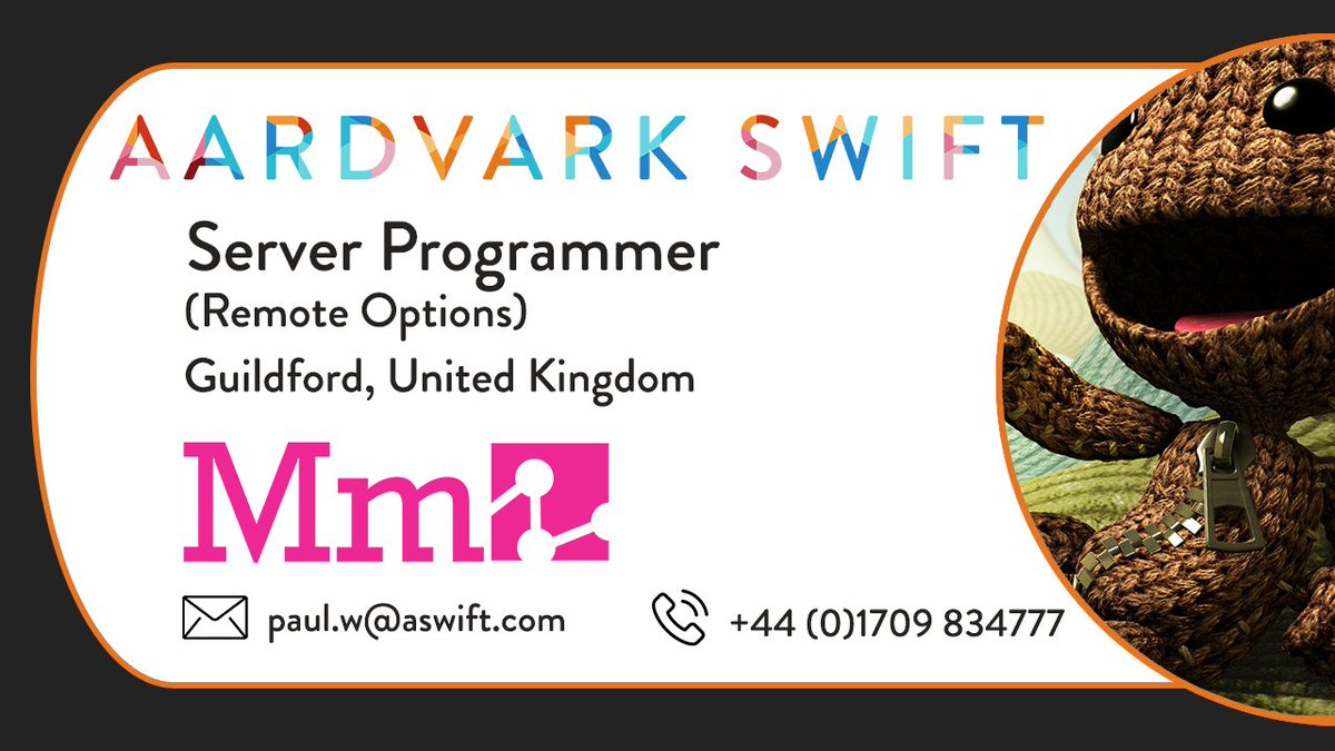 AardvarkSwift's tweet photo. Guildford-based Media Molecule are looking for a Server Programmer to join their team.

Apply Here: https://t.co/w6GNH9AAhc

#gamejobs #programming https://t.co/z0bhmsnGVY