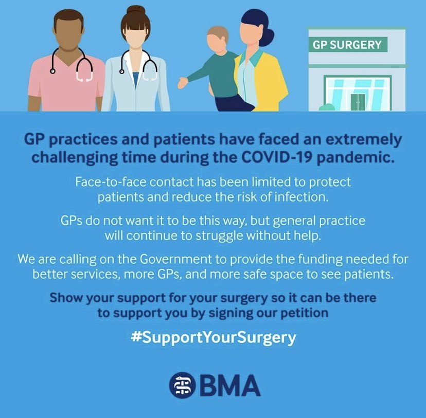 With @TheBMA we are calling on the government to provide funding to secure better healthcare services and increase the number of GPs. 

We are asking for your help by signing the petition below. 

e-activist.com/page/88027/pet…

#SupportYourSurgery 
#ChooseWell