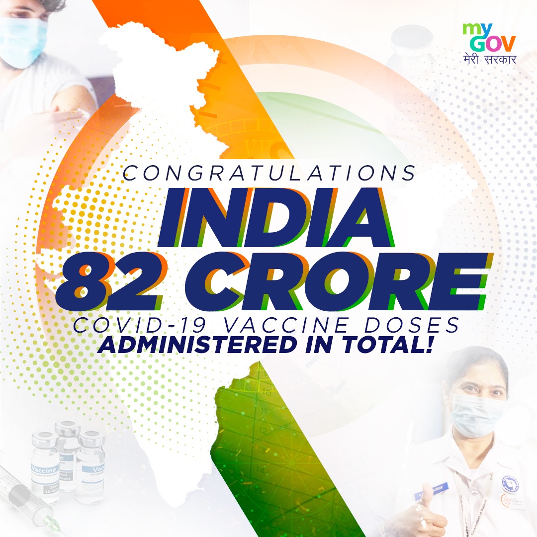 India takes yet another leap in its fight against COVID-19. #India compleated 82 crores of #Covid-19 vaccination
#COVID19 #Vaccinated #covidwarrior 
@ANI @vijayapalanibjp @ddnews_jammu @BhaderwahNews @news_doda @DKishtwar @COVID19centre @CMOGuj @CMOfficeAssam @perambalur_mani