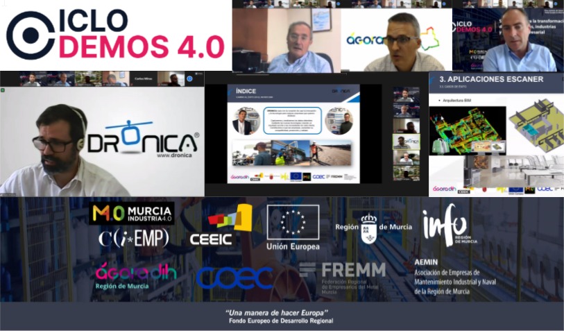 Primera DEMO 4.0 con <a href="/idronica/">Dronica</a> “DIGITALIZACIÓN MEDIANTE LÁSER ESCÁNER Y DRONES EN EL SECTOR INDUSTRIAL”. Organizado por <a href="/Ceeict/">CEEIC</a> junto con <a href="/infoRMurcia/">Instituto de Fomento</a> @agoradih en colaboración <a href="/COEC_es/">COEC</a> <a href="/fremm_es/">FREMM</a> y #AEMIN