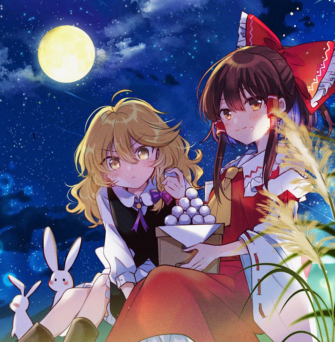 博麗霊夢 ,霧雨魔理沙 「🌕🌾🐇 」|べにしゃけ🔸のイラスト