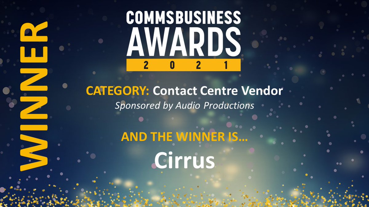 CommsBusiness's tweet image. 🔹Live from #CommsBusinessAwards 

Now it's time for the Contact Centre Vendor category, sponsored by @AudProUK 

Our congratulations goes out to our 2021 winner... @Cirrus! This entry had an excellent customer focus, and the judges said the testimonial clinched it! 🏆