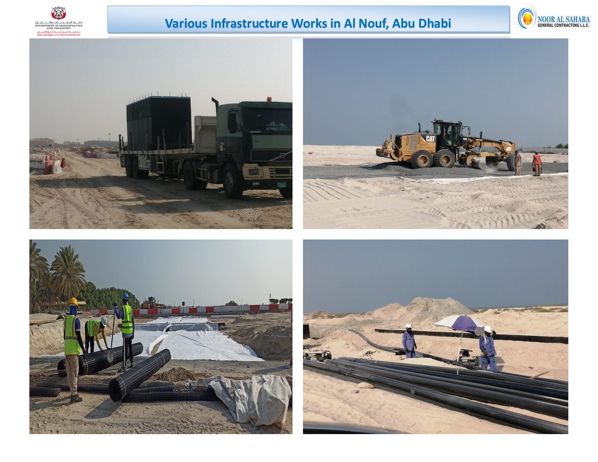 NoorContracting's tweet image. Keeping track on our road work projects in Al Nouf, NAS team continues to carry out road works such as laying of geogrid &amp;amp; geotextile and other infrastructure works like installation of  HDPE potable water line and septic tanks.

All the best team!

#AbuDhabi #infastructureworks