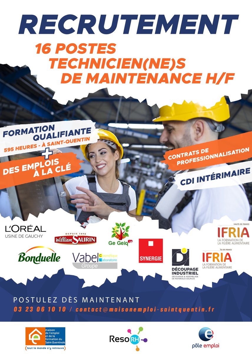 📣 𝗔𝗣𝗣𝗘𝗟 𝗔̀ 𝗖𝗔𝗡𝗗𝗜𝗗𝗔𝗧𝗨𝗥𝗘𝗦 📣
Nous vous informons du lancement d'une nouvelle action de formation avec des opportunités d’emploi à clé sur le métier de technicien(ne) de maintenance !

Plus d'informations ici ➡️ bit.ly/3hUIUT7