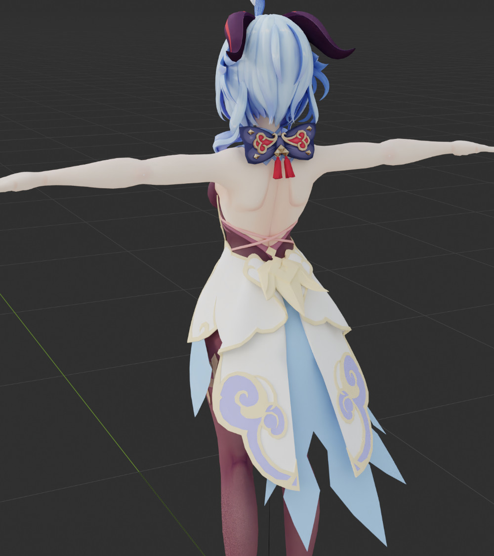 ・服後ろ部分モデリング中
後ろが見づらかったのでショートにしつつ
後ろ部分大体はできたので
細かい所を調整してUV展開していきます～🤗

赤い紐は取り敢えず後回しで
今の部分のテクスチャ作業を先にしておきます 