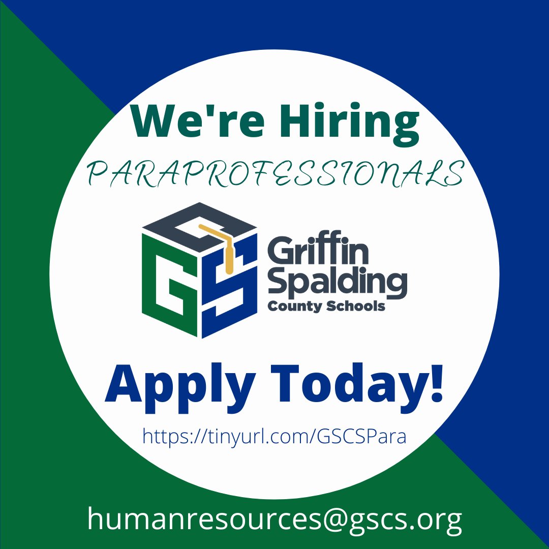 <a href="/GriffinSpalding/">Griffin-Spalding K12</a> is hiring paraprofessionals! Strong candidates must have a high school diploma or GED + pass the Parapro GACE assessment or 60 semester/90 quarter hours from a GaPSC approved college or university! #paraprofessional #supportstaff  tinyurl.com/GSCSPara
