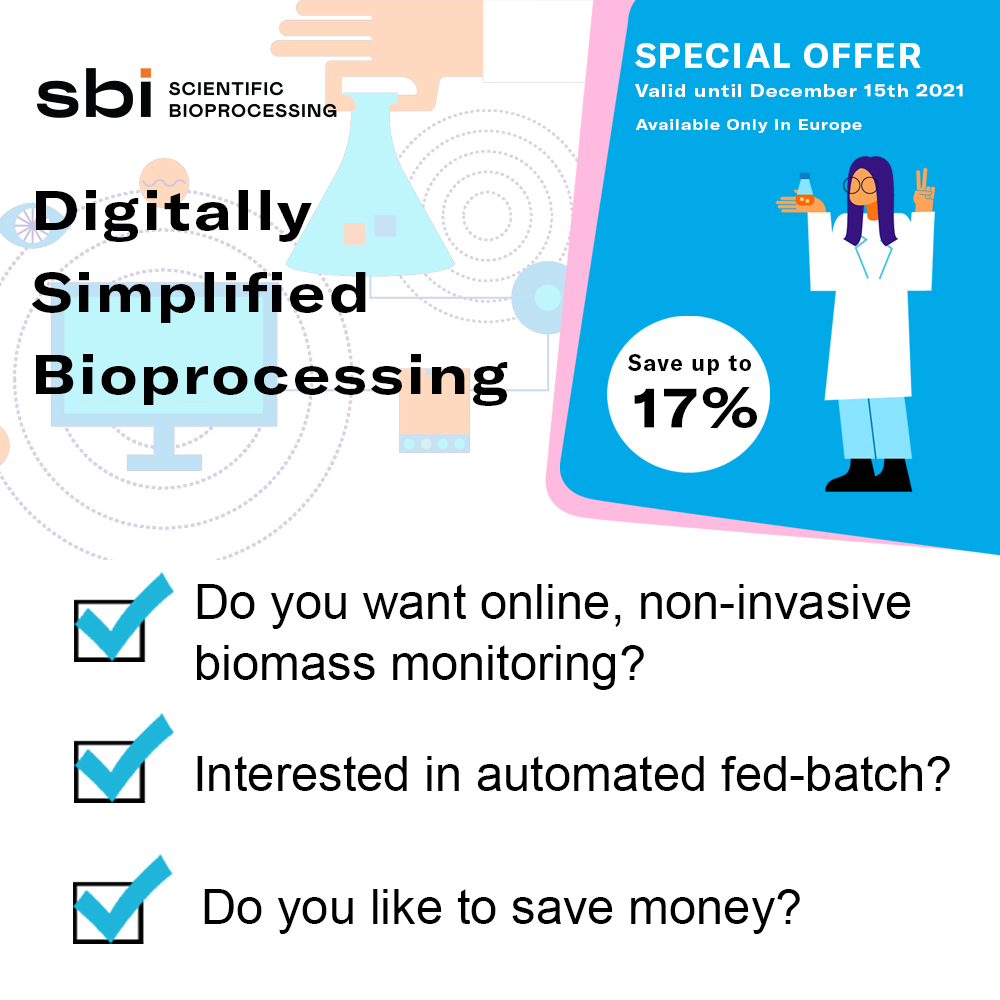 scientific_bio's tweet image. Today, we launch our SBI Bundle Promotion for Europe!
Learn how our CGQ and LIS bundle offers can take your shake flask screening experiments to the next level. Want to learn more? Contact us! bit.ly/3kpcGB4
#shakeflask #fermentation #bioprocessing #straindevelopment