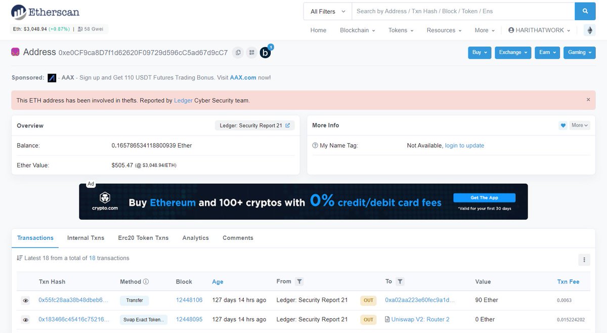 etherscan's tweet image. 🚨 Security Report submissions by @Ledger now displayed on Etherscan

We&apos;re collaborating with Ledger, a leading hardware wallet provider, to flag addresses reported to have been involved in security incidents.

Example: etherscan.io/address/0xe0cf…