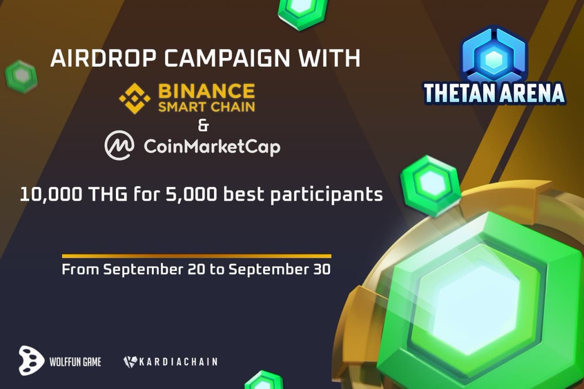 thetan_world's tweet image. Exclusive AIRDROP Campaign with BSC and CoinMarketCap!

Thetan Arena celebrates 3 days post-DEX launch with an Airdrop program with valued partners!

Huge prize pool of 10,000 $THG! Only for 5,000 participants.
Starts: 20/09/21
Ends: 30/09/21

JOIN NOW: bit.ly/THGAirdrop
