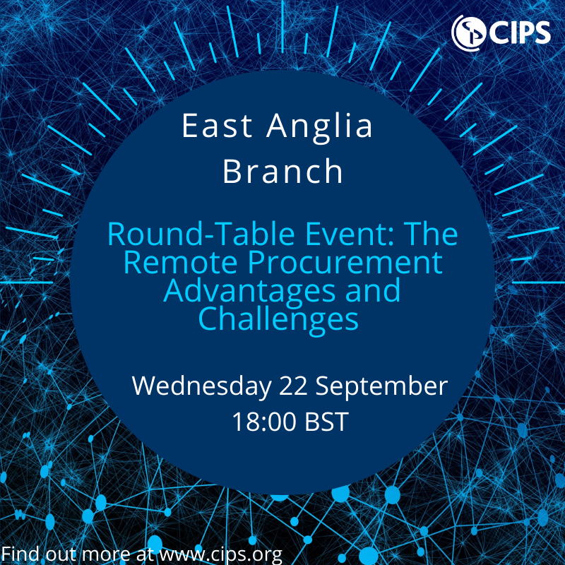 CIPSEastAnglia's tweet photo. Remote working. Now we've done it, let's talk about it. What worked, what challenged us? As procurement professionals, let us use this experience to upgrade &amp; design a new &amp; enhanced way of working in the future. Book here https://t.co/4sMUTeL1vD #procurement #roundtable #CIPS https://t.co/PNzUH2mh7p