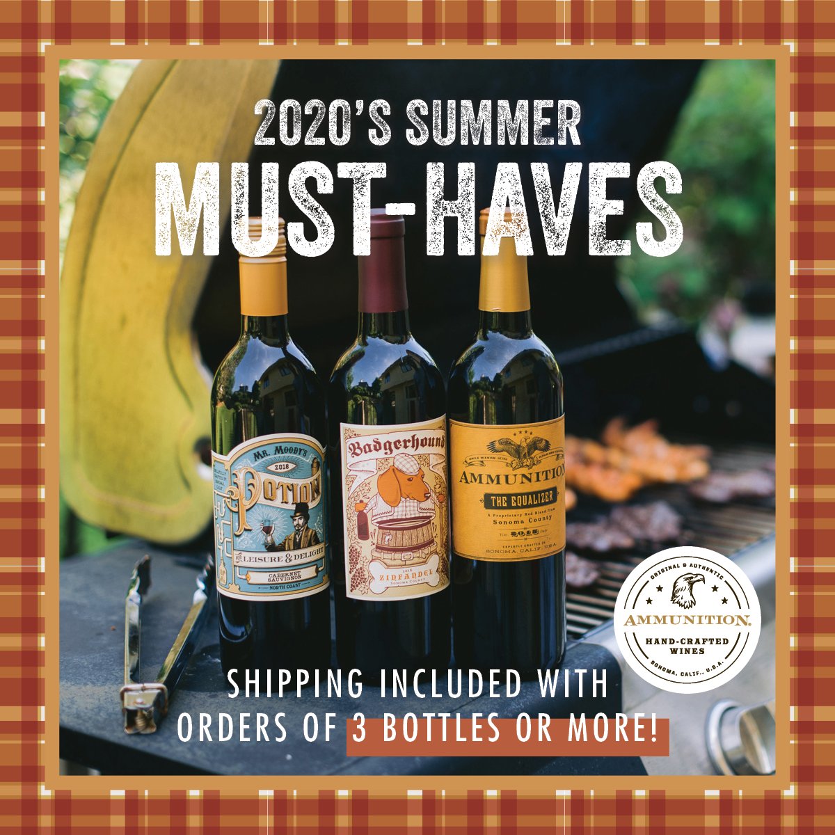 drinkammunition's tweet photo. Your BBQ Bundle is here! Ammunition Equalizer, Badgerhound Zinfandel and Mr. Moody's Potion Cabernet Sauvignon. Pairs awesome w/ your summer grill out.  Shipping included on 3 bottles or more. 

https://t.co/LfxC9jmVqz https://t.co/gL822u2jnI