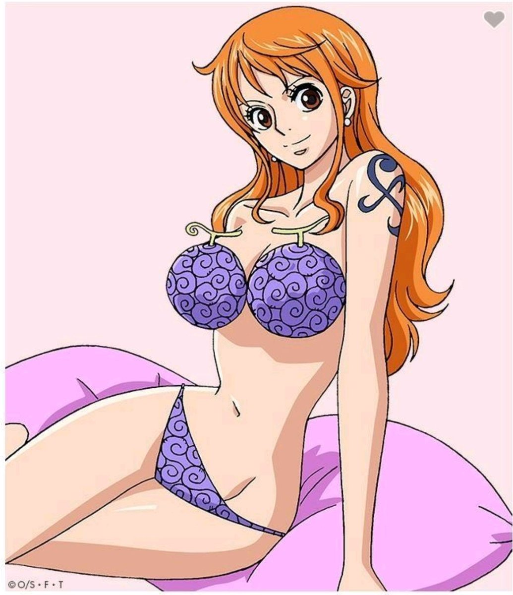Nami wearing Luffy's devil fruit as lingerie. 