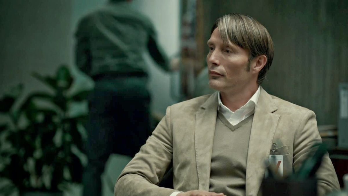 how many thousands of words did i write about Hannibal's costume design, back in the day?for instance, this first meeting where:1. Jack assumes Hannibal's patient is the psychiatrist, because Hannibal looks too glamorous, so...2. Hannibal adjusts his outfit to "fit the part."