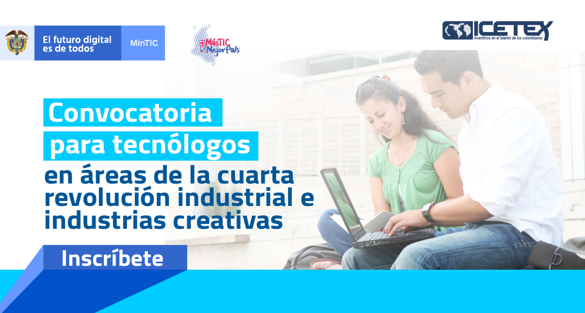 IndustriaDigCol's tweet image. Abierta convocatoria que financia tus estudios de formación tecnológica 👩🏽‍💻👨🏼‍💻 en áreas relacionadas con la cuarta revolución industrial e industrias creativas. Inscríbete y haz parte del #TalentoDigital colombiano. bit.ly/2UoyCPk