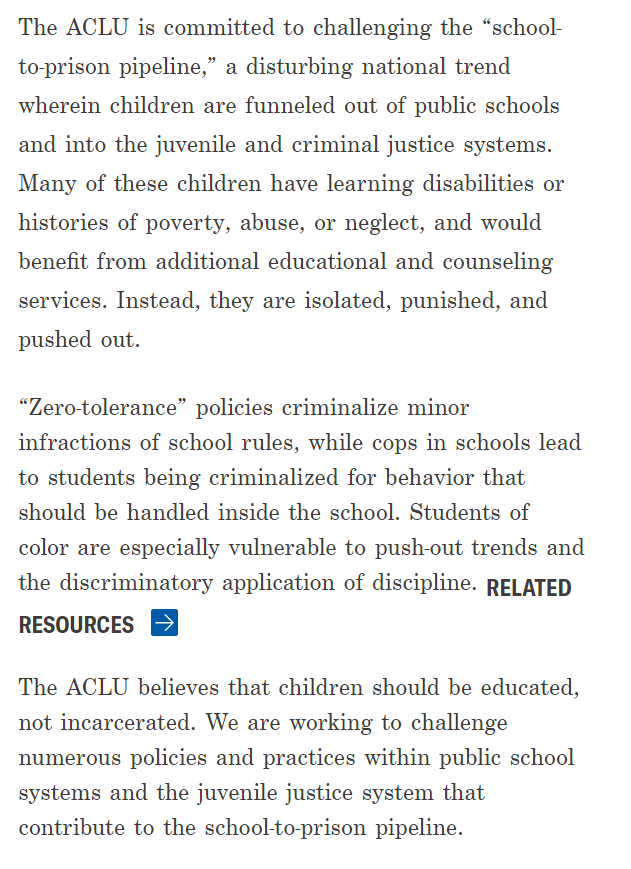 PROBLEM  COURT: JUVENILESchool-to-Prison pipeline pushes children in minority and disadvantaged backgrounds into prison.End the over-criminalization of children.See http://www.justicepolicy.org/news/8775  and see  https://www.aclu.org/issues/juvenile-justice/school-prison-pipeline and seevideo: 