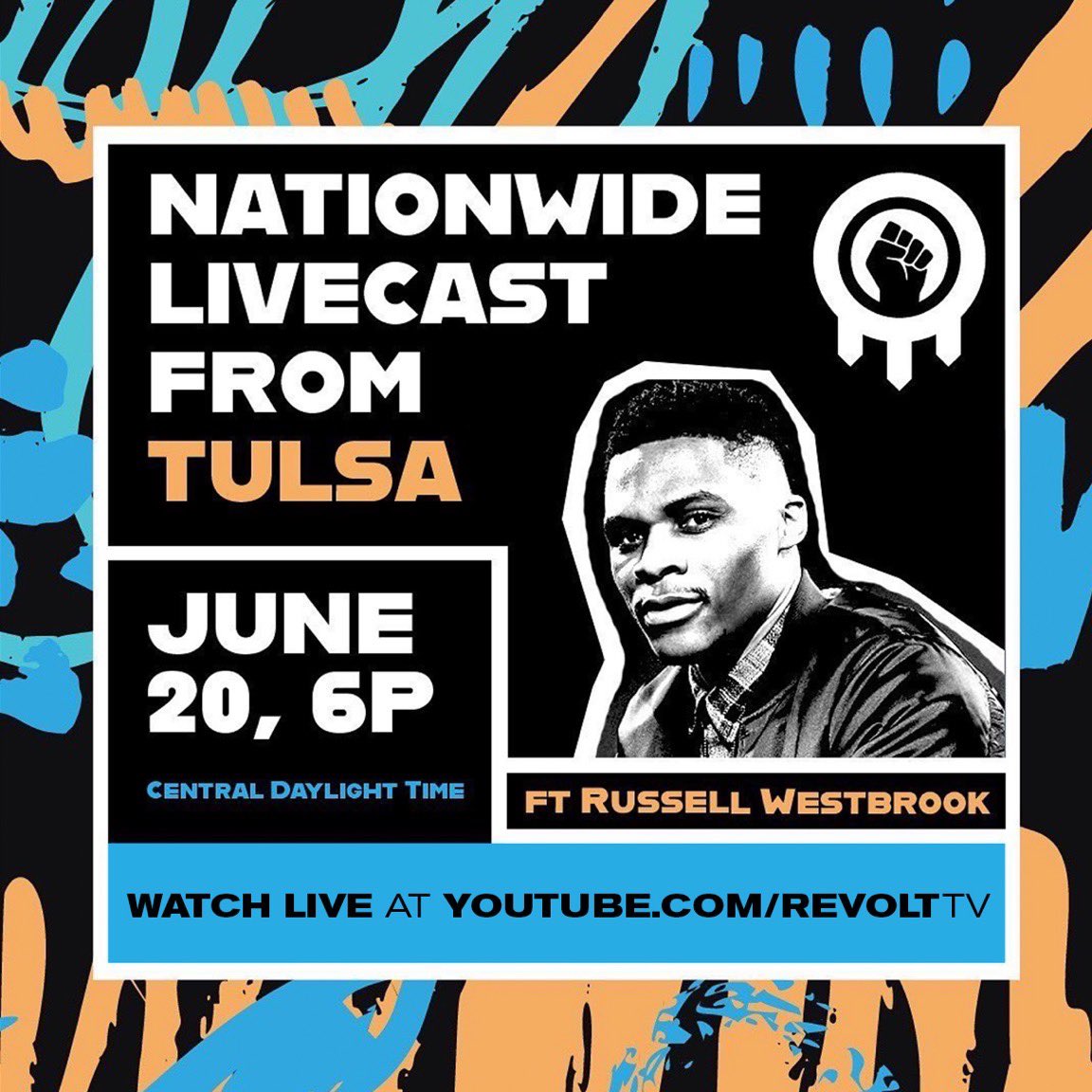 revolttv's tweet photo. Celebrate #Juneteenth at the #TulsaBlockParty today 6PM CT Live on REVOLT’s Youtube ✊🏽 Join as we celebrate Black history & culture in Tulsa, featuring special guests @russwest44, @KamalaHarris, @AlfreWoodard, @baratunde, @AskDrJess plus more. https://t.co/2vSuJUcFod
