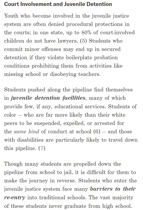 PROBLEM  COURT: JUVENILESchool-to-Prison pipeline pushes children in minority and disadvantaged backgrounds into prison.End the over-criminalization of children.See http://www.justicepolicy.org/news/8775  and see  https://www.aclu.org/issues/juvenile-justice/school-prison-pipeline and seevideo: 